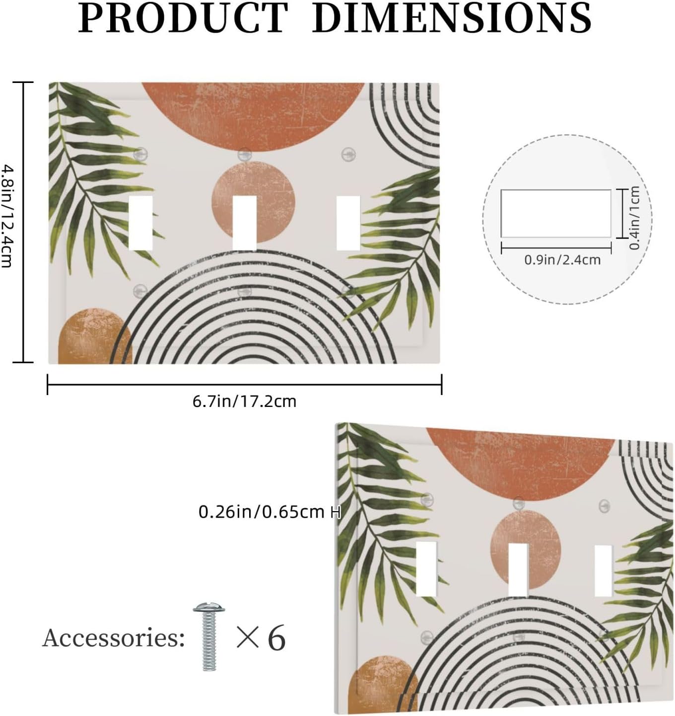 Beautiful Boho Mid Century Large Archs Sun Leaves Plants Decorative Switch Plates 3 Gang Wall Plate Triple Toggle Light Switch Cover Faceplate Electrical Wall Panels for Bedroom Living Room Decor