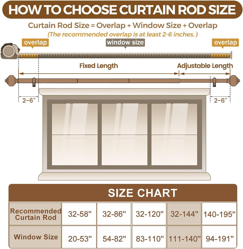 KAMANINA White Curtain Rod for Windows 72 to 144 Inches (6-12ft), 7/8 Inch Long Curtain Rods Adjustable, Single Heavy Duty Drapery Rods 144 inches with Round Finials