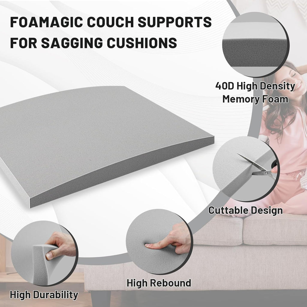 Couch Cushion Support for Sagging Seat – 2 Pack 20x20x2 Inch Sofa Cushion Board Saver & Replacement Insert for Saggy Couch or Chair, Quick No-Tool Install with 40D High Density Foam