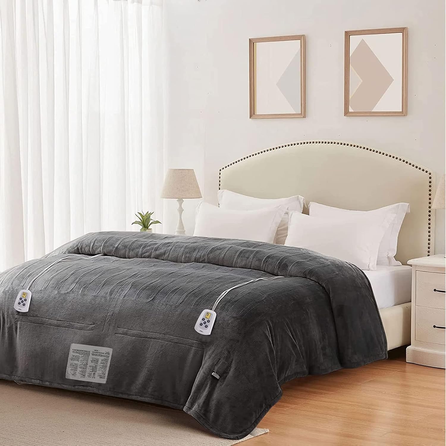 SUNVIVI Electric Blanket King Size, Heated Blanket Dual Control Soft Flannel, 10 Heat Settings, 12 Hours Auto Off, Machine Washable, 5 Years Warranty, Overheat Protection, ETL Certified, Grey