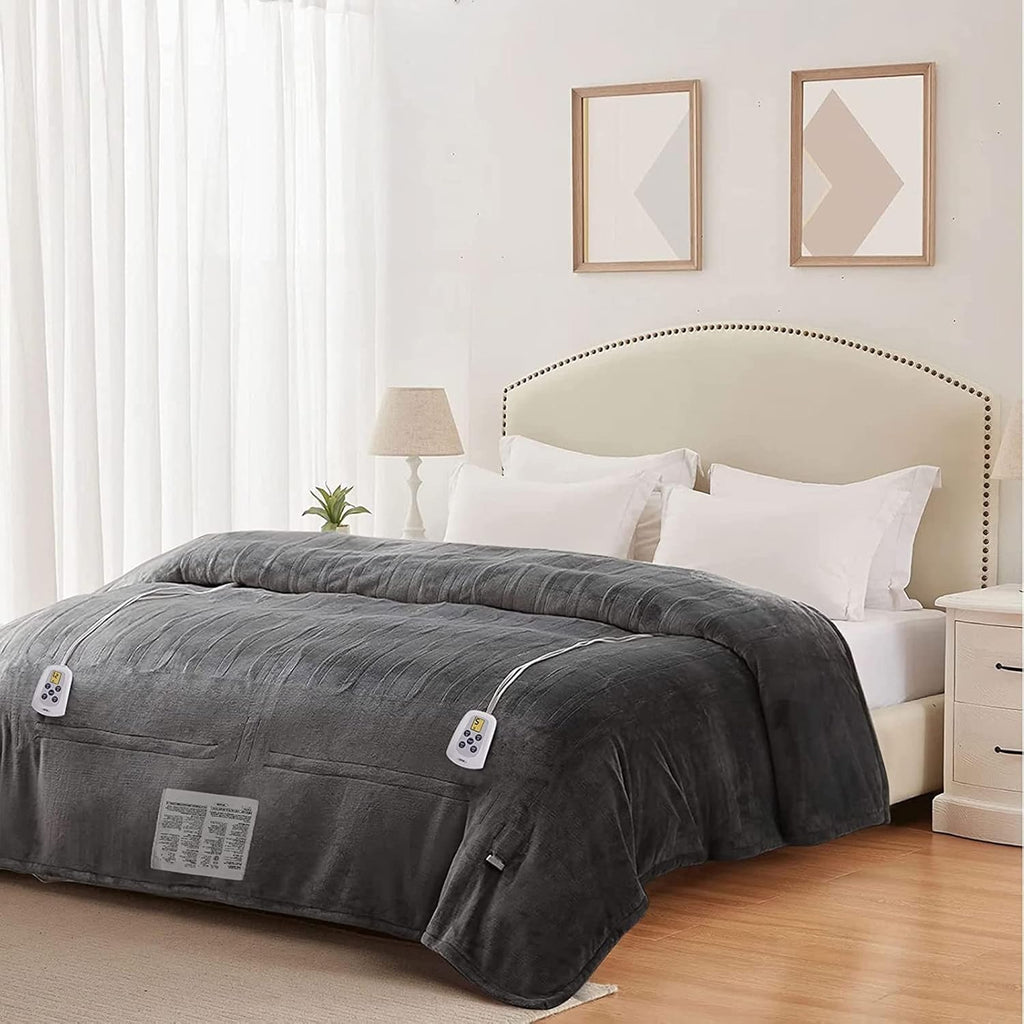 SUNVIVI Electric Blanket Queen Size, Heated Blanket Dual Control Soft Flannel, 10 Heat Settings, 12 Hours Auto Off, Machine Washable, 5 Years Warranty, Overheat Protection, ETL Certified, Beige
