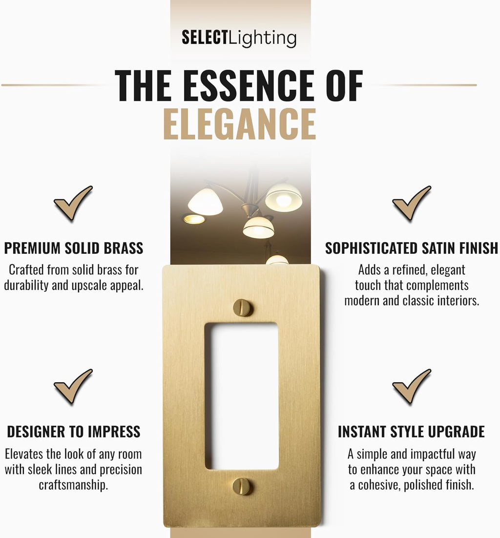 1-Gang Satin Brass Wall Plate, Electrical Receptacle Wall Outlet Faceplate, GFI/Rocker Decorator Light Switch Cover