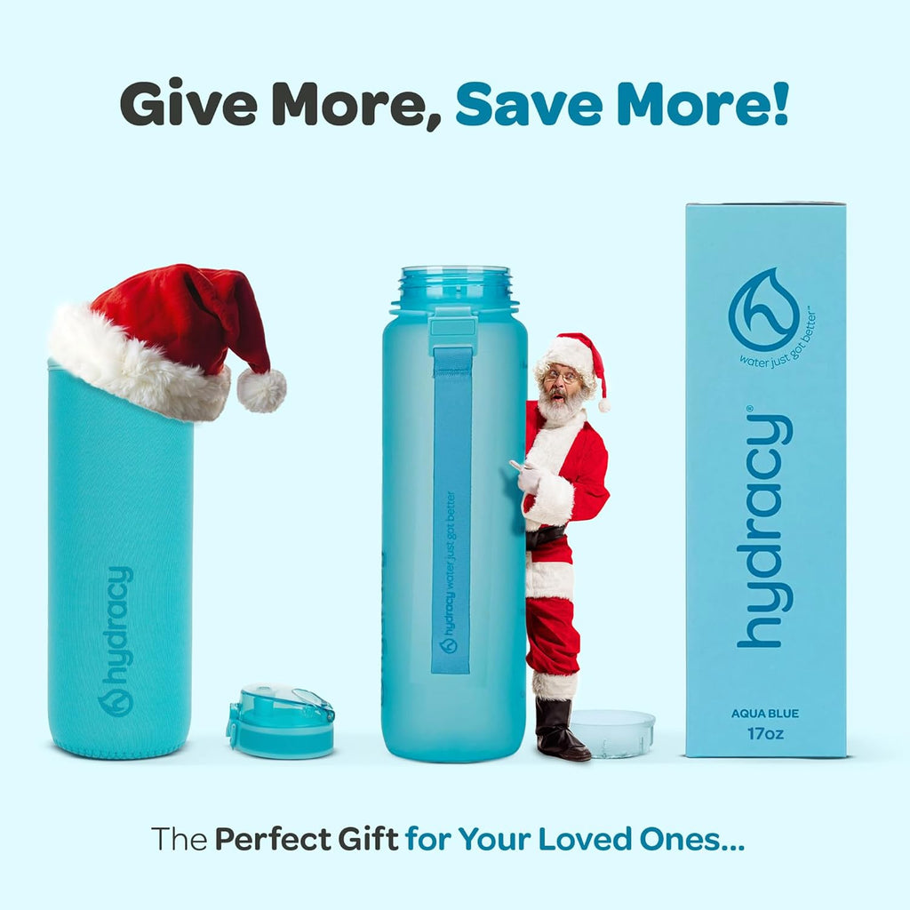 Hydracy Water Bottle with Time Marker -Large BPA Free Water Bottle & No Sweat Sleeve -Leak Proof Gym Bottle with Fruit Infuser Strainer & Times to Drink -Ideal for Fitness Sports & Outdoors
