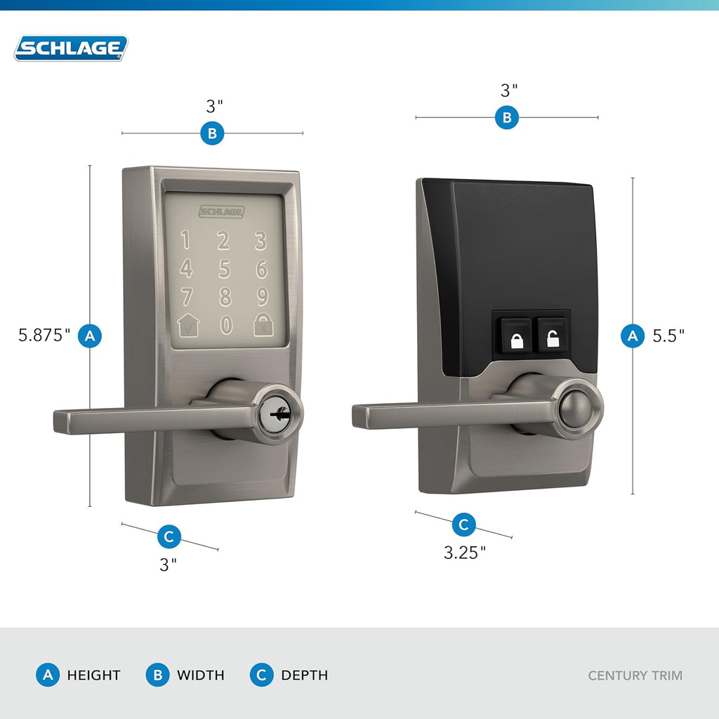 Schlage FE789WBCEN619LAT Encode Century WiFi Latitude Lever Smart Keyless Entry Touchscreen Door Lock, Satin Nickel (Pack of 4)
