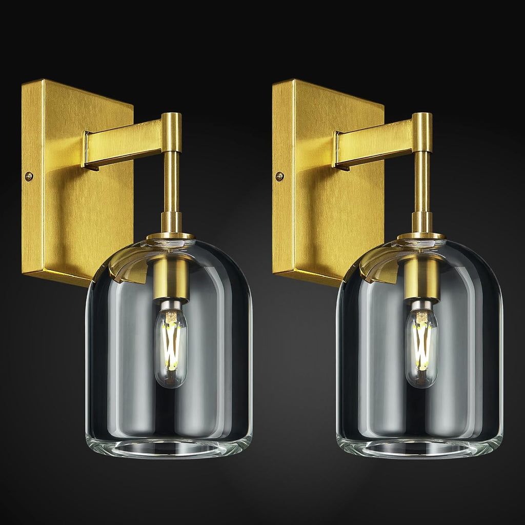 Modern Crystal Wall Sconces Set of Two Indoor Gold Wall Lamp Vanity Wall Lighting for Bathroom Bedroom Living Room Stair（2Pack）