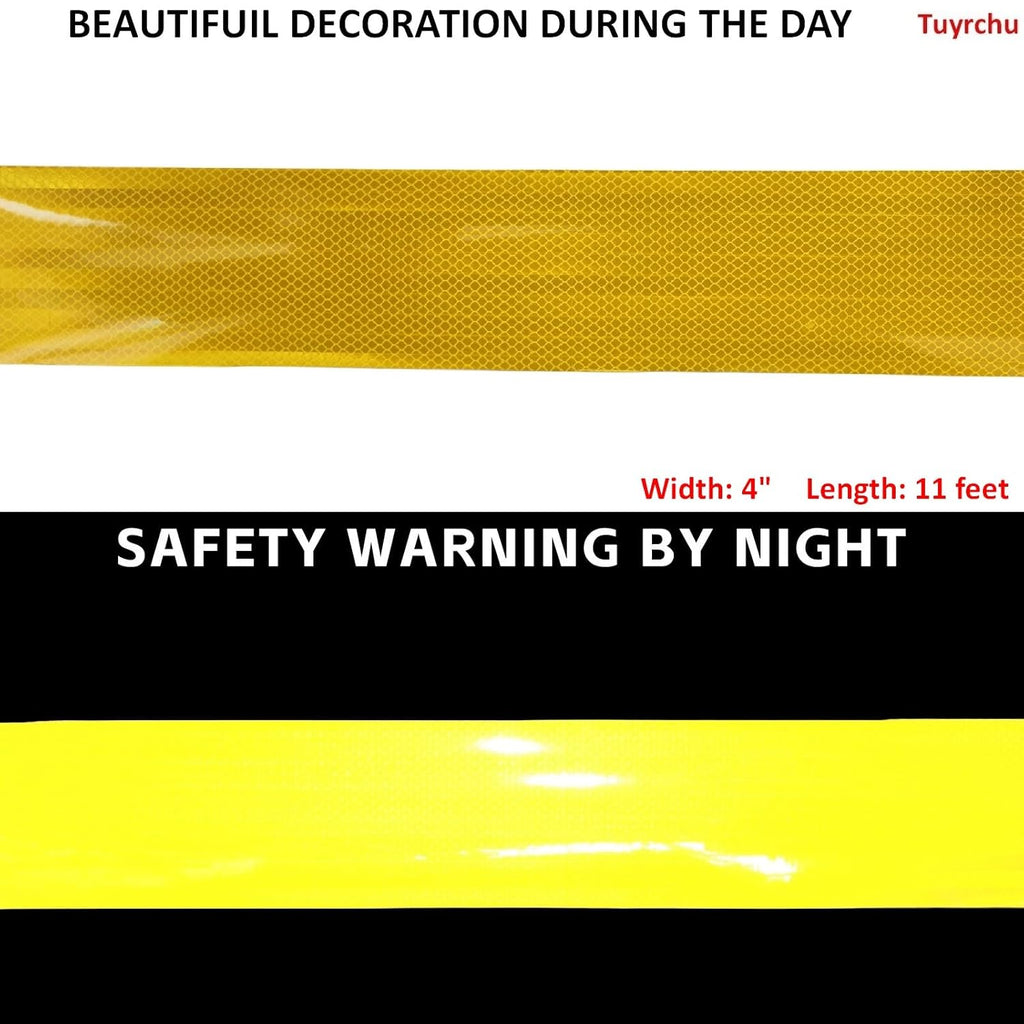 Non Fading Fluorescent Yellow Reflective Tape Outdoor Waterproof 4 inch, High Visibility Warning Safety Industrial Marking Tape (11 feet)