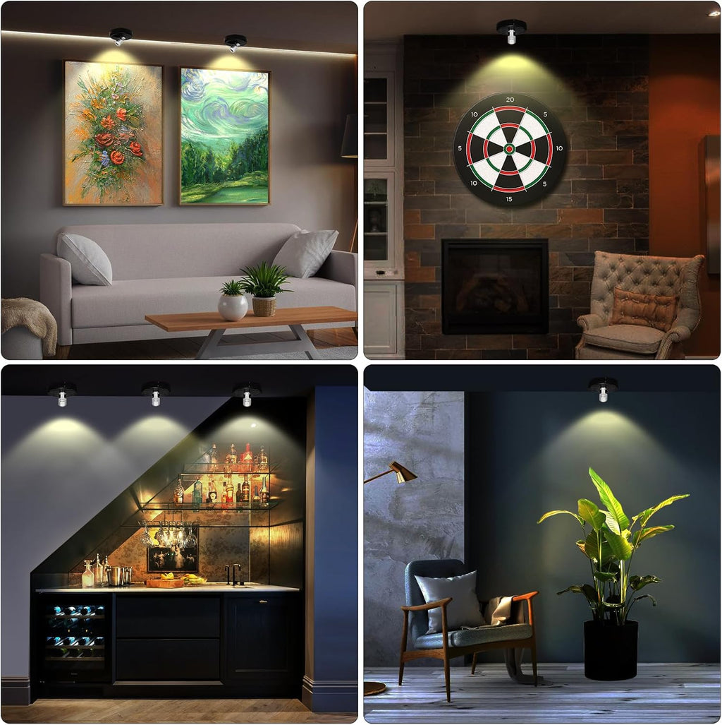 LED Spotlight Battery Operated, Wireless Picture Light, Accent Spot Light for Indoor Plant Tree, Display Puck Lights with Remote, Stick on Uplighting for Wall Photo Painting Dartboard Decor Artwork