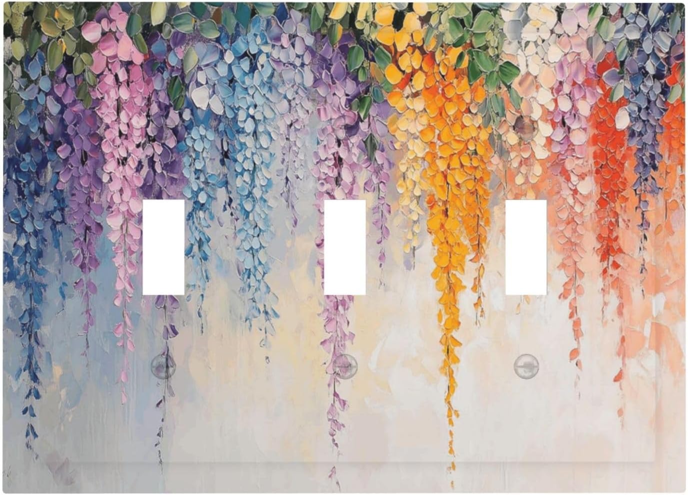 Colorful Wildflower Wisteria Cascade Floral Flower Decorative Switch Plates 3 Gang Wall Plate Triple Toggle Light Switch Cover Faceplate Electrical Wall Panels for Bedroom Living Room Decor