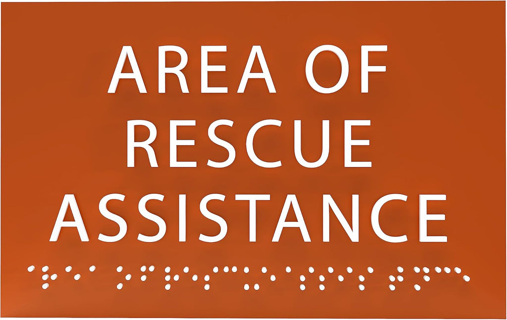 6" X4" Area of Rescue Assistance Sign- Tactile Graphics Grade 2 Braille Text ADA Compliant Sign |ADA Compliant Plastic Signs for Schools, Offices, Businesses, Apartments & Restaurants