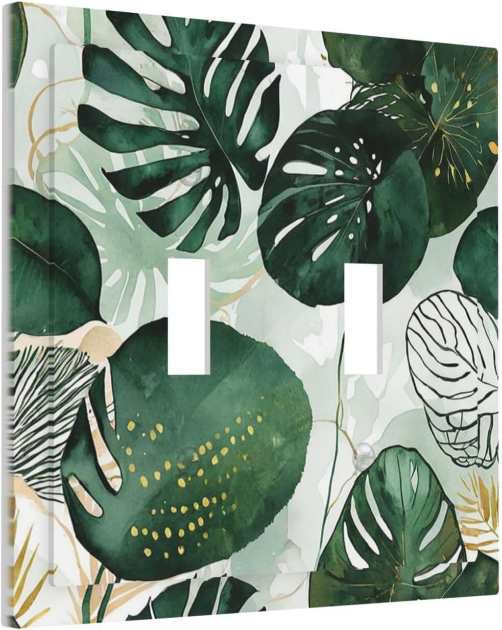 Decorative Switch Plates Boho Tropical Leaves 2 Gang Double Toggle Outlet Light Switch Cover Wall Plate Electrical Faceplate for Bedroom Bathroom Decor