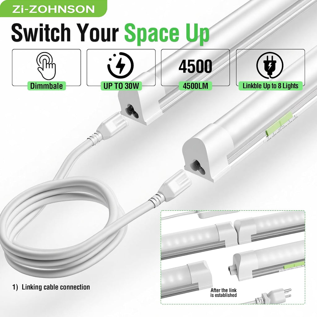 6 Pack Dimmable 4FT Led Shop Lights,30W T8 Integrated LED Tube Light,3000-6500K Tunable,4500LM W Frosted Cover,High Output,Linkable,Plug and Play Lights for Workshop,Garage,Basement,Barn