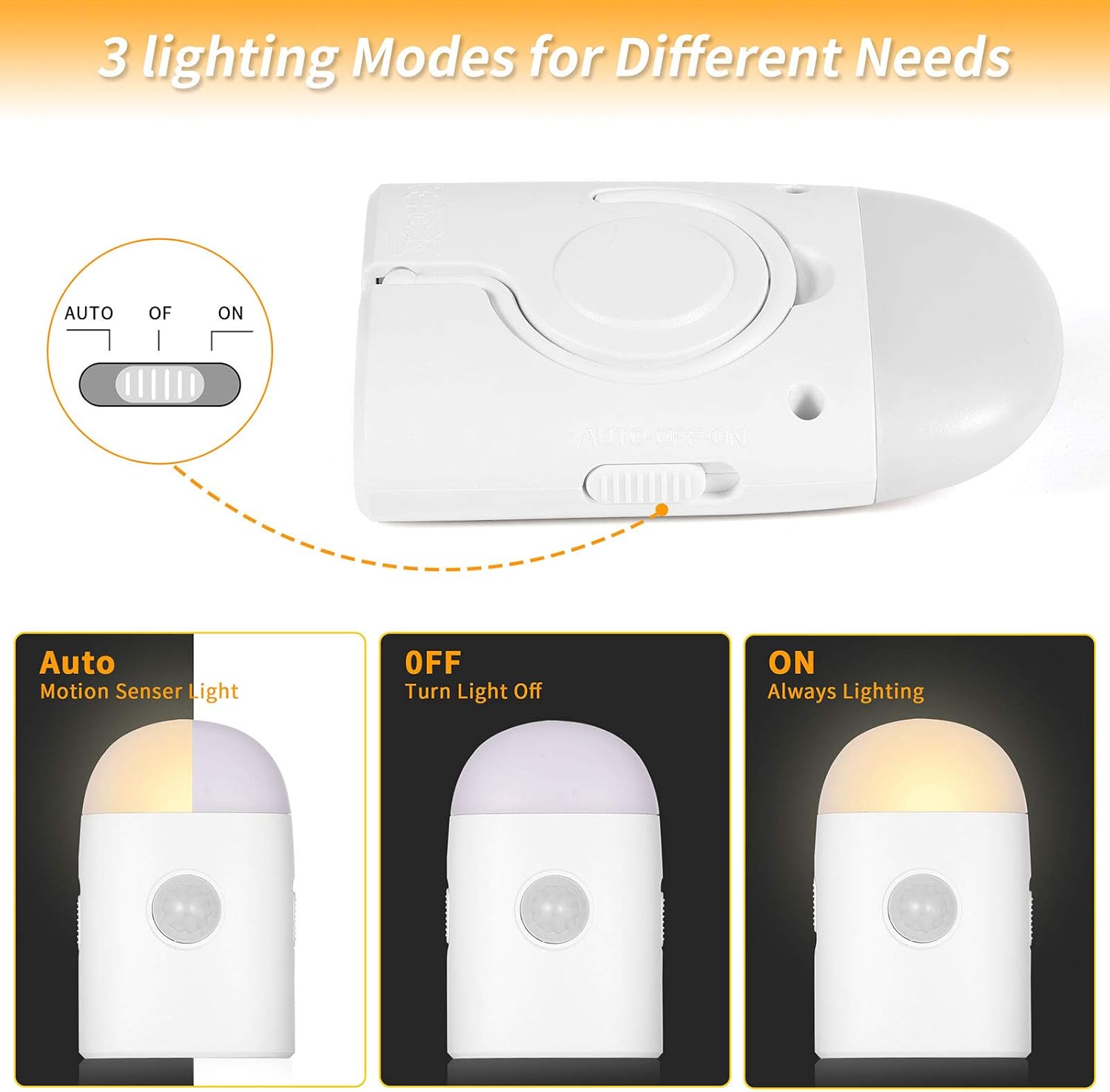 Motion Sensor LED Night Lights Warm White with Adjustable Brightness Rechargeable Battery, with Hook and Stick-On for Cabinet, Wardrobe,Closet,Hallway, Stairs (2 Pack)