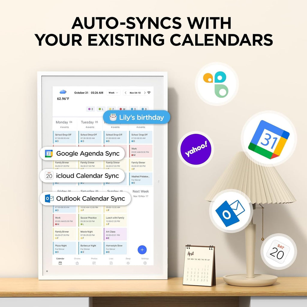15.6 Inch Smart Digital Calendar, Wall Electronic Calendar, 1920 * 1080 IPS Full HD Touch Screen Display for Family Meal Planner Support - Streamline Household Organization