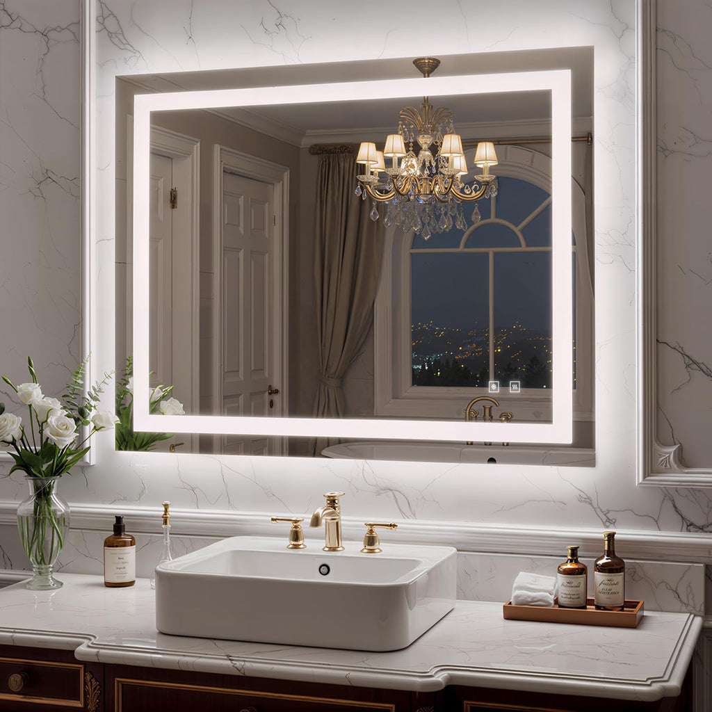 40X32 Inch LED Bathroom Mirror with Lights, Frontlit+ Backlit Bathroom Vanity Mirror for Wall, Ultra-Clear Tempered Glass, Shatter-Proof, Anti-Fog and Memory Function, ETL Listed