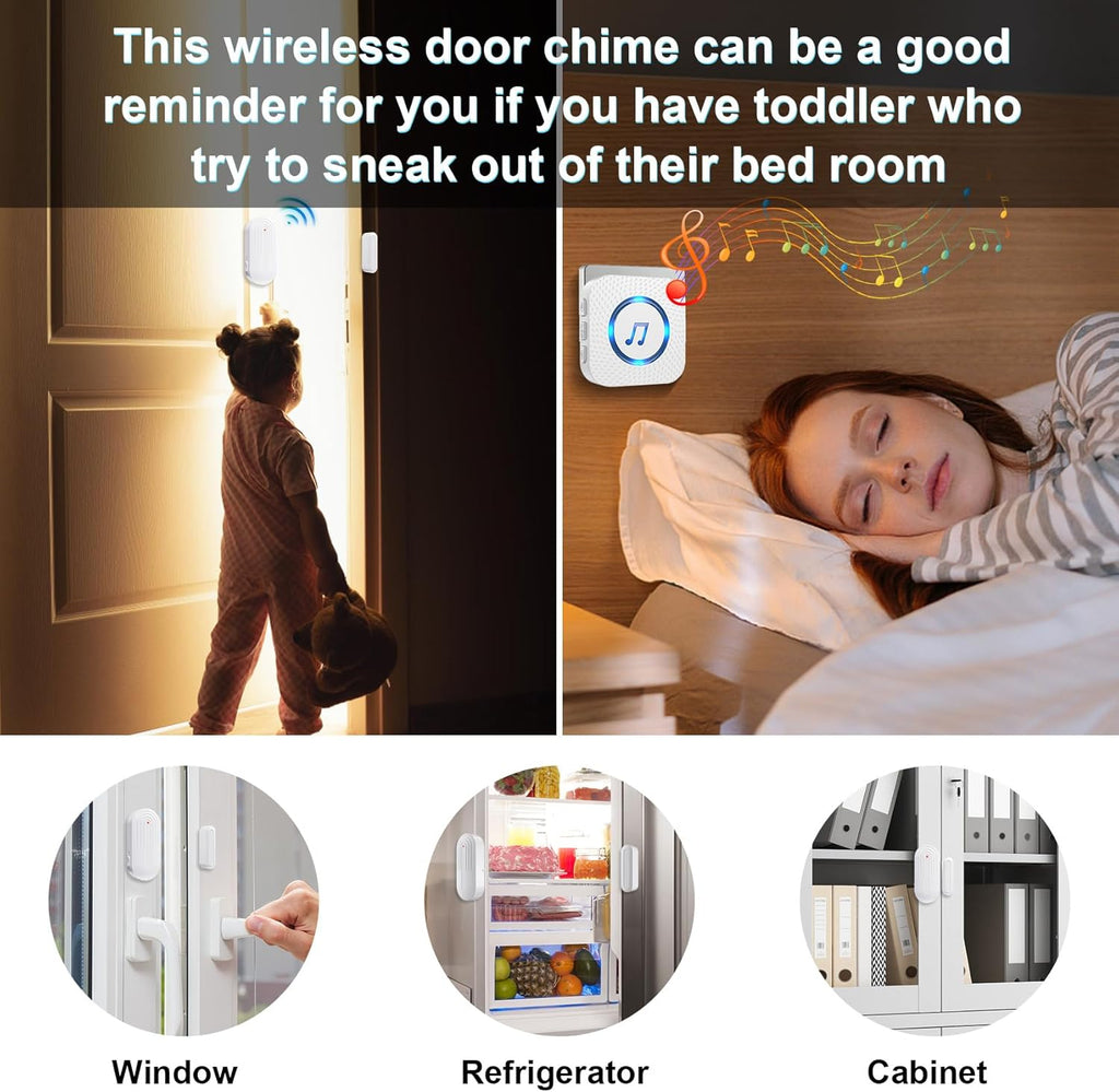 SanJie Door Sensor Chime for Door Opens, Business/Home/Office/Store, 500 FT Range, 26 Chimes, 5 Adjustable Volume, 3 Sensors + 2 Receivers