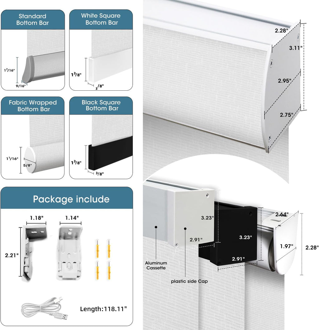 SmartWings Motorized 100% Blackout Shades Blinds, Custom Size, Cordless Window Shades with Rechargeable Battery, Works with Matter/Apple HomeKit, Alexa, Thread/Zigbee, Remote Optional, Safar White