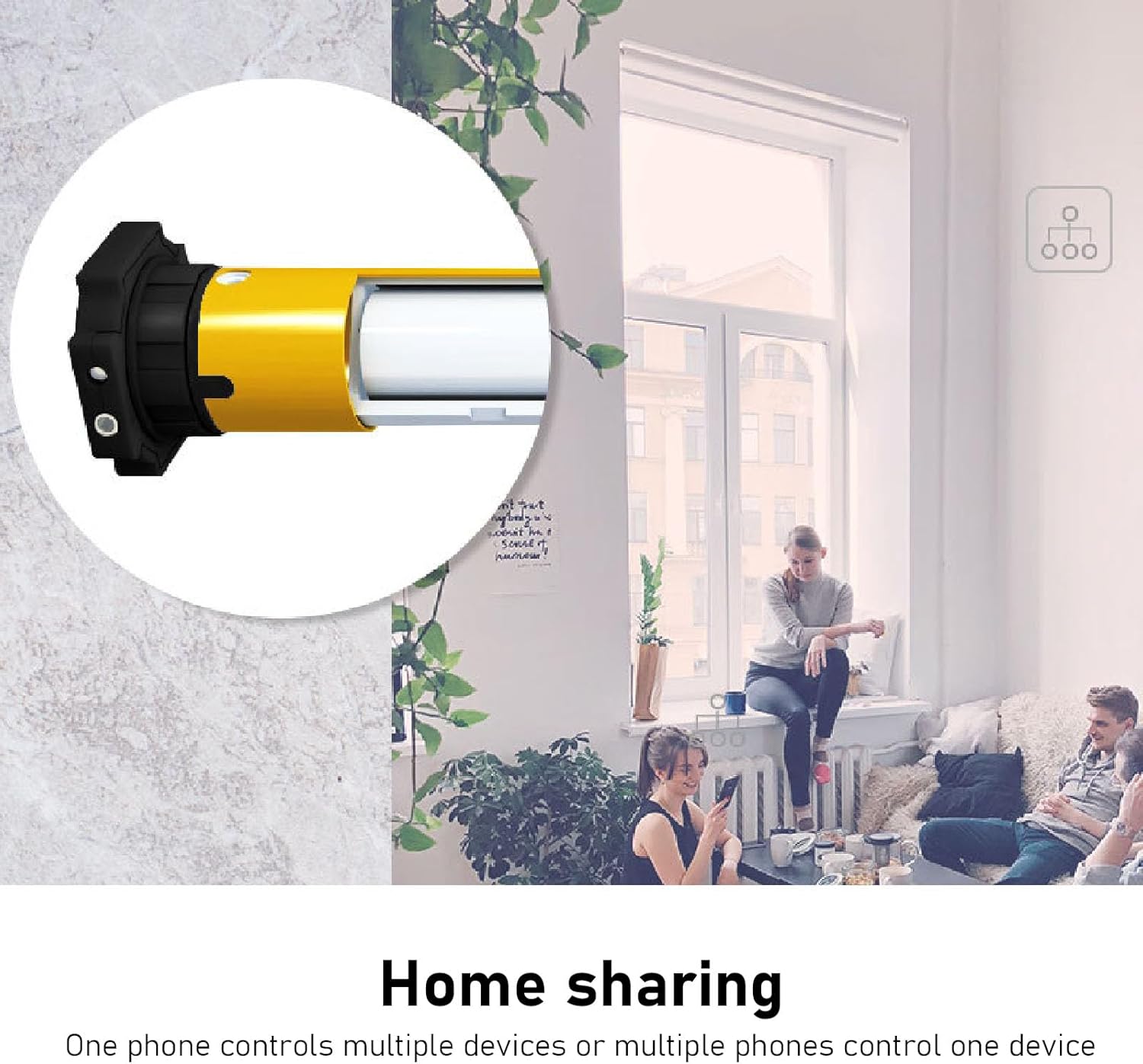 Pilipane Smart Roller Blinds Motor Voice Control APP Enabled Lithium Battery Powered Electric Roller Shades Tubular Motor with Timer for Home Bedroom Living Room Aluminum Alloy Plastic