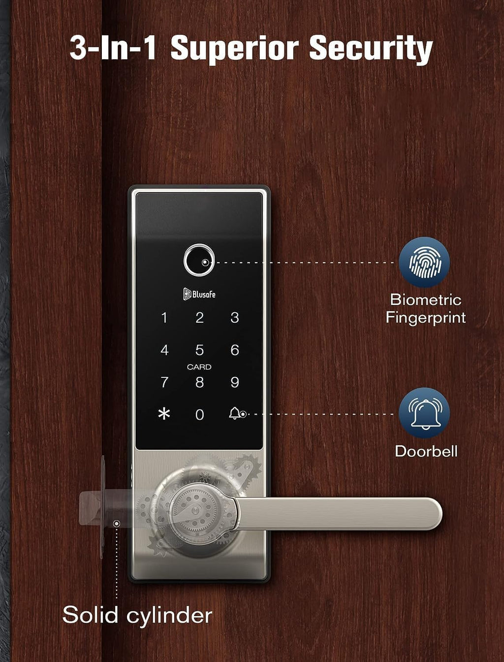 Smart Lock Doorbell Fingerprint Smart Door Lock Deadbolt for Homeowners or Parents Door Lock with Camera and Door Handle for Renters, Keyless Entry Door Lock for Front Door (Contour Bronze)