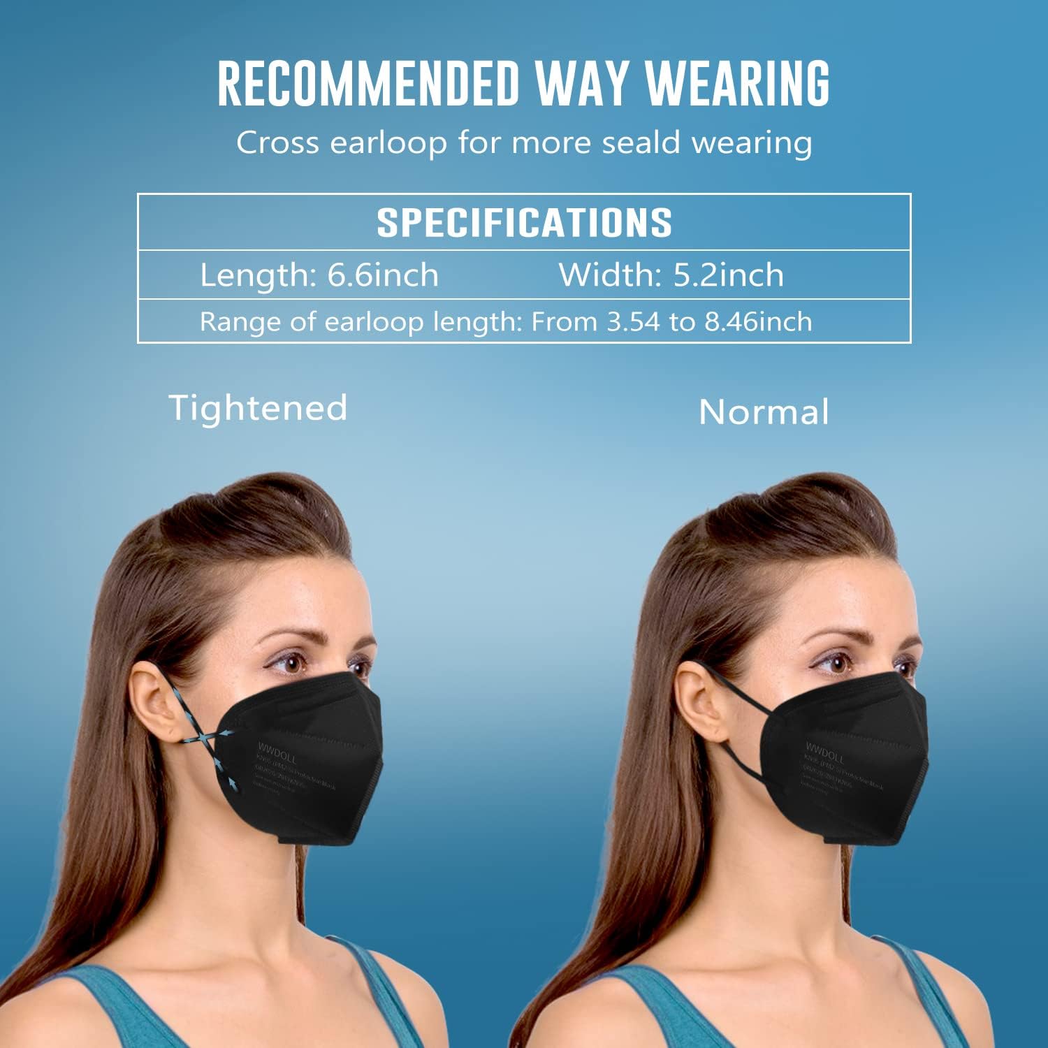 WWDOLL KN95 Face Masks 50 Pack, 5-Layer Breathable Disposable Respirator Mask for Adult Black