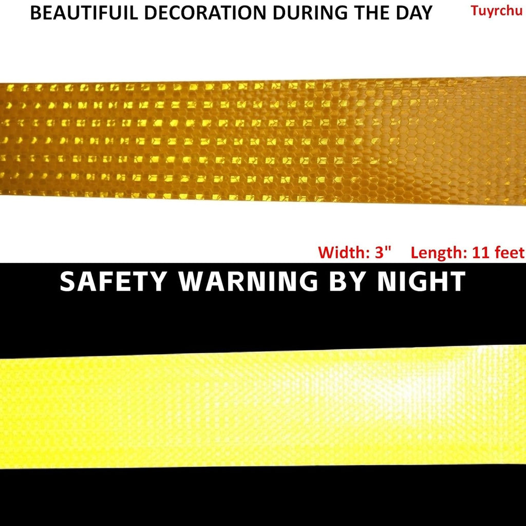 Yellow Reflective Tape 3 inch, Outdoor Waterproof High Visibility Warning Industrial Marking Tape, Safety Stickers (11 feet)