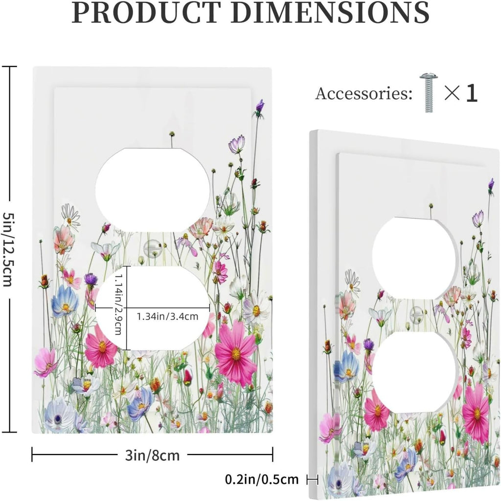 Outlet Covers Boho Colorful Flowering Plant Wild Flower 1 Gang Duplex Light Switch Cover Decorative Switch Plates Electrical Receptacle Faceplate Wall Plate For Bed Room Living Room