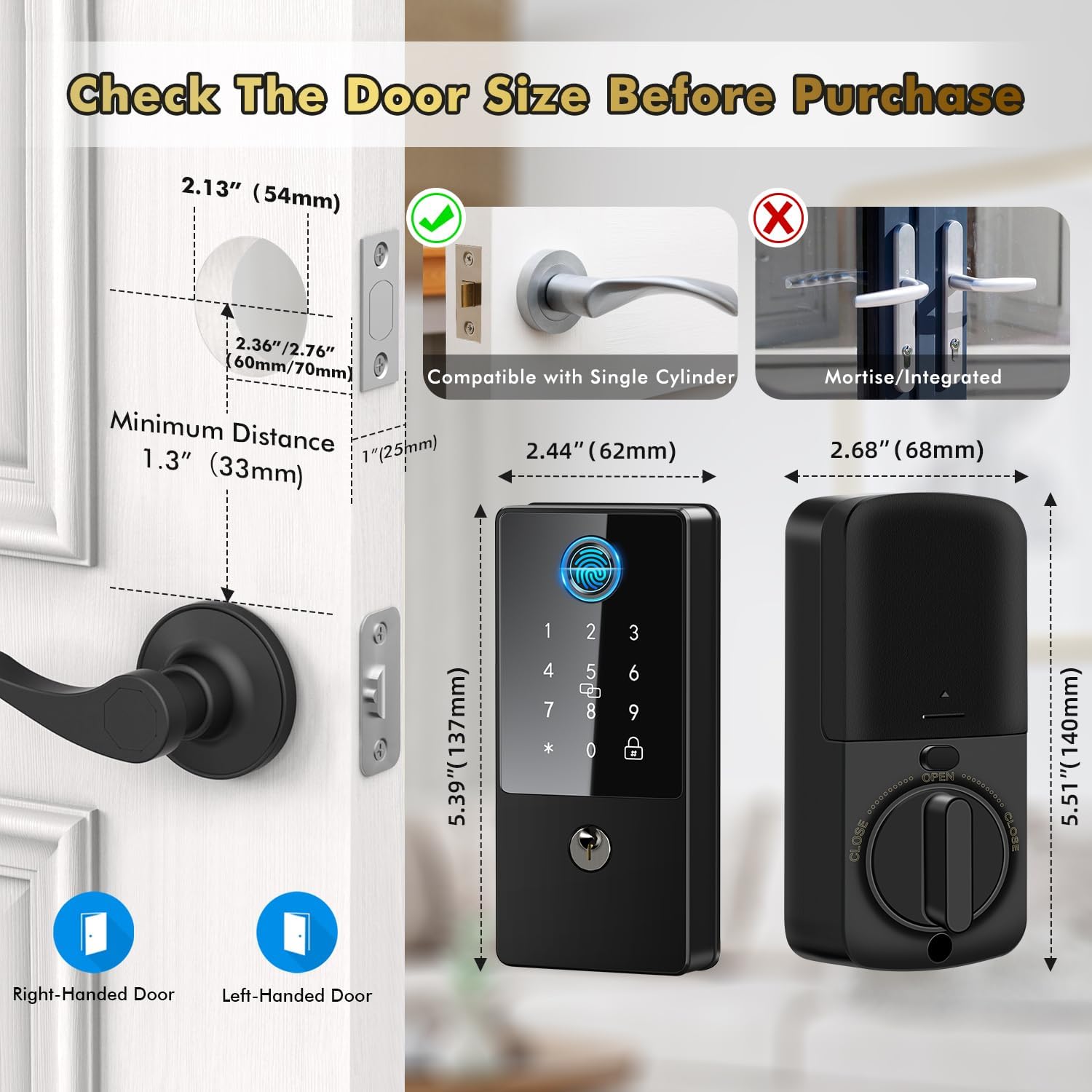 Smart Lock, Upgrade Keyless Entry Deadbolt Smart Lock with Keypad, Fingerprint Door Lock, Smart Locks for Interior Front Door, Biometric Digital Door Lock with Code App Control Auto Lock(Matte Black)
