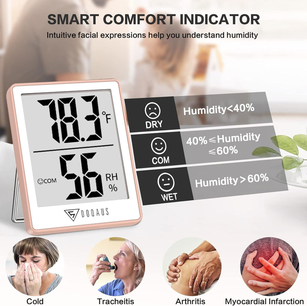DOQAUS Indoor Thermometer for Home, Room Thermometer Humidity Meter with Temperature Humidity Sensor for Home, Bedroom, Baby Room, Office, Greenhouse, Cellar (Pink)