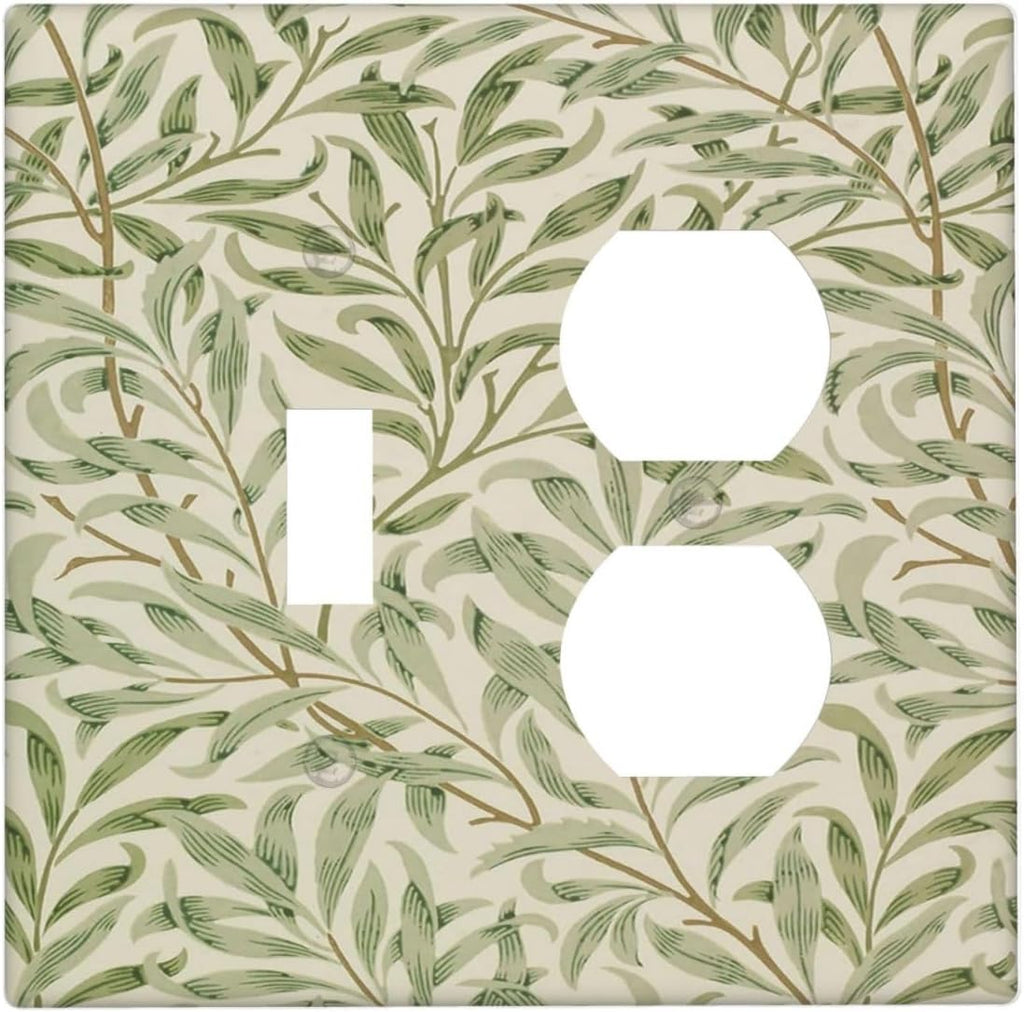 Decorative Outlet Covers Morris Green Willow Leaf Olive Leaves 2 Gang Wall Plate Cover Single Toggle Duplex Combo Two Switch Light Switch Cover Plate Jumbo Dual GFCI Faceplate