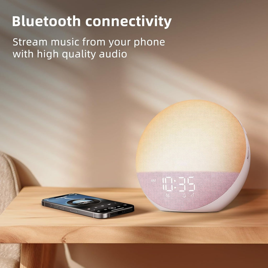 Sunrise Alarm Clock White Noise Machine: Natural Wake Up Light - Dimmable Clock with Bluetooth Speaker for Bedroom - 25 Sleep Sounds for Baby Adults Kids Sakura Pink