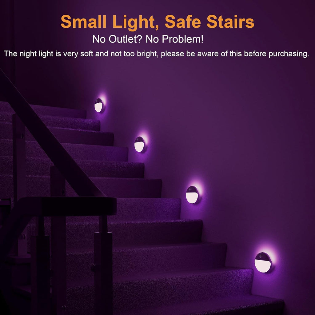 2 Pack Purple Battery Night Light, Motion Activated Night Light, 2.6" Small Sticky Lights, 3 Light Modes, Dimmable Calming Glow for Meditation, Relaxation, Bathroom, Bedroom, Travel, Violet