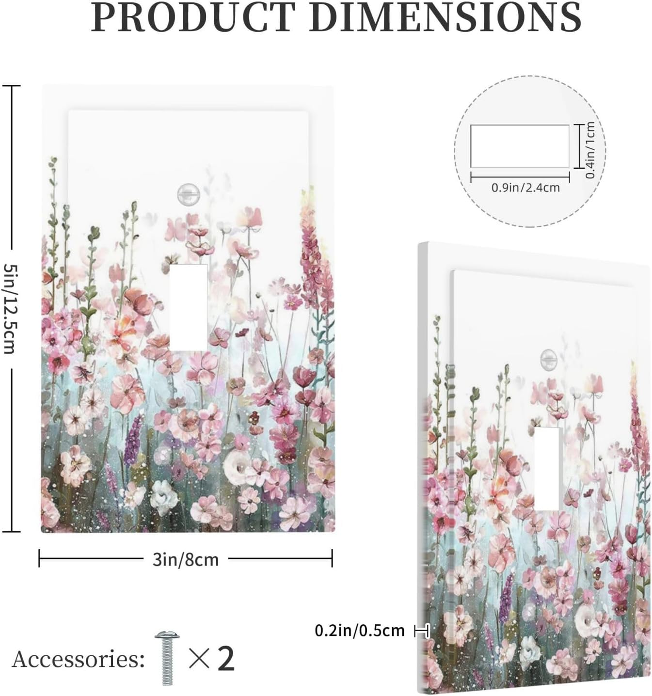 Colorful Flowers Pink Floral Watercolor Plant Decorative Light Switch Cover 1 Gang Single Toggle Device Electrical Faceplate Switchplates Decorator Outlet Wall Plate for Bed Room Living Room Decor