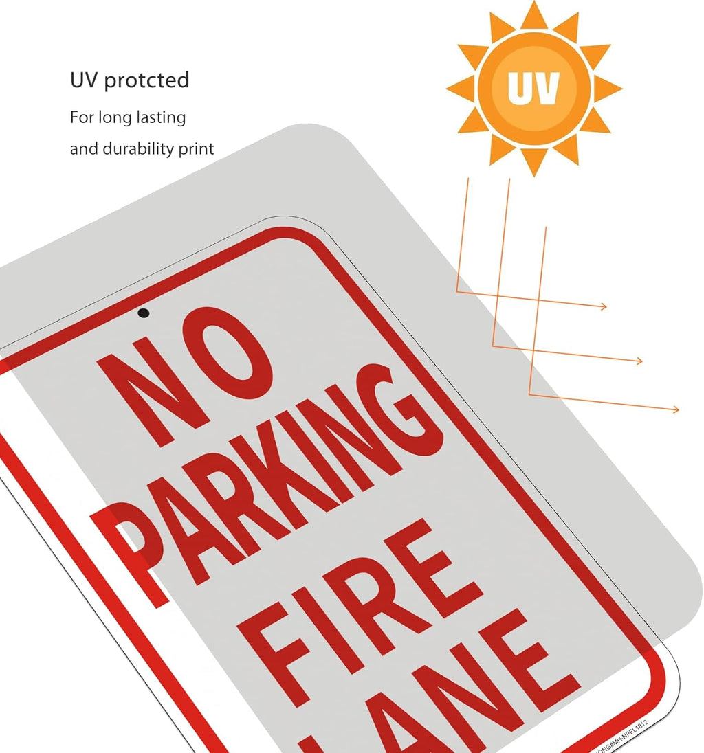 4 Pack Fire Lane No Parking Signs -12" x 18" Aluminum No Parking Fire Lane Sign for Business, With Reflective Overlay, Rust Free, Weather Resistant- Easy to install