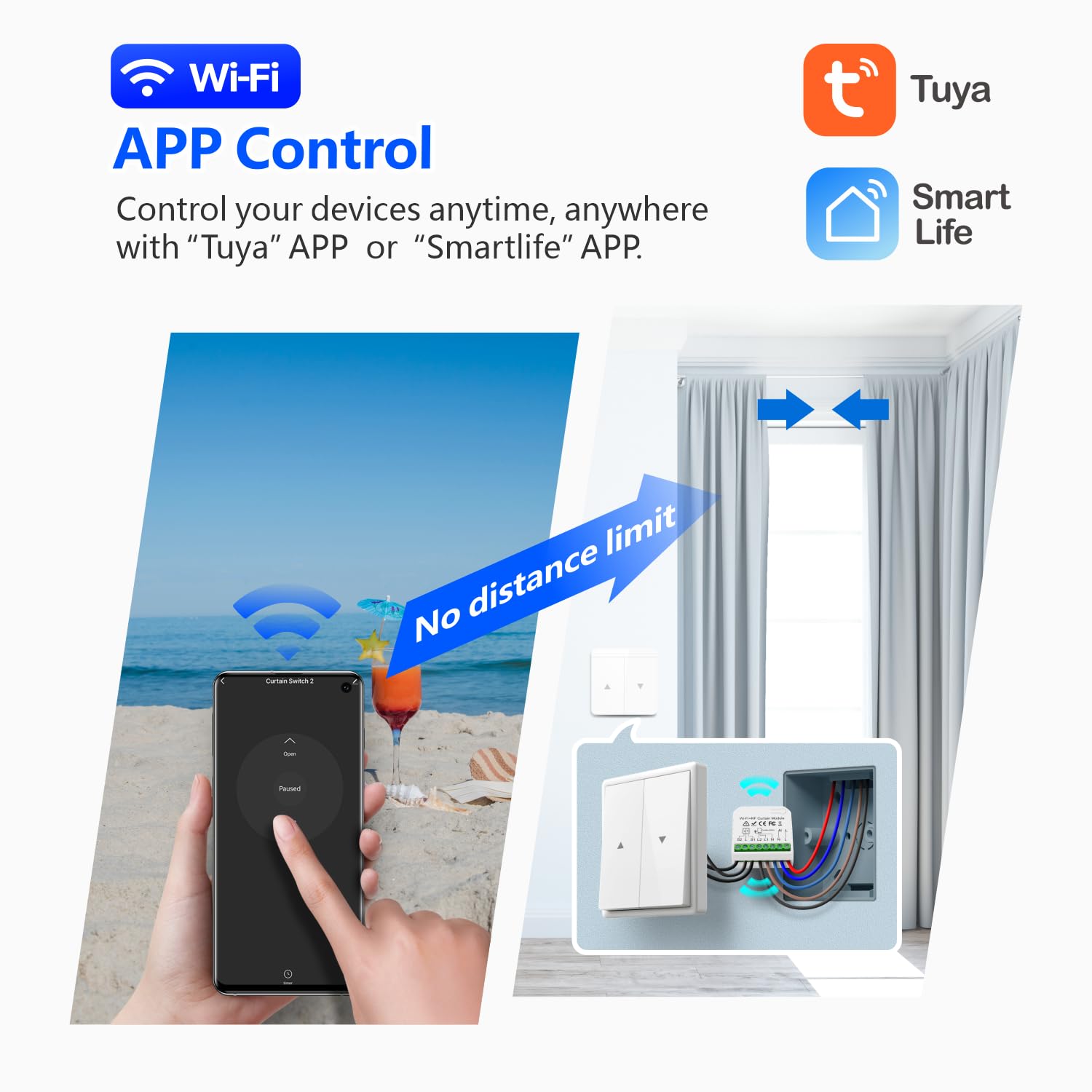 DieseRC WiFi Smart Roller Shutter Controller Module, Tuya APP WiFi Control Compatible with Alexa/Google Home APP Control and Manual Switch, Electric Motor Switch