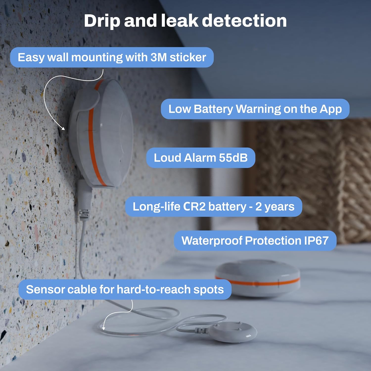 Smart Water Leak Detector (Gateway Not Included) - ZigBee 3.0 Sensor for Tuya & Smart Life, Compatible with Alexa/Google Home via Gateway, WiFi Sound Alarm Flood Sensor for Basement & Home Protection