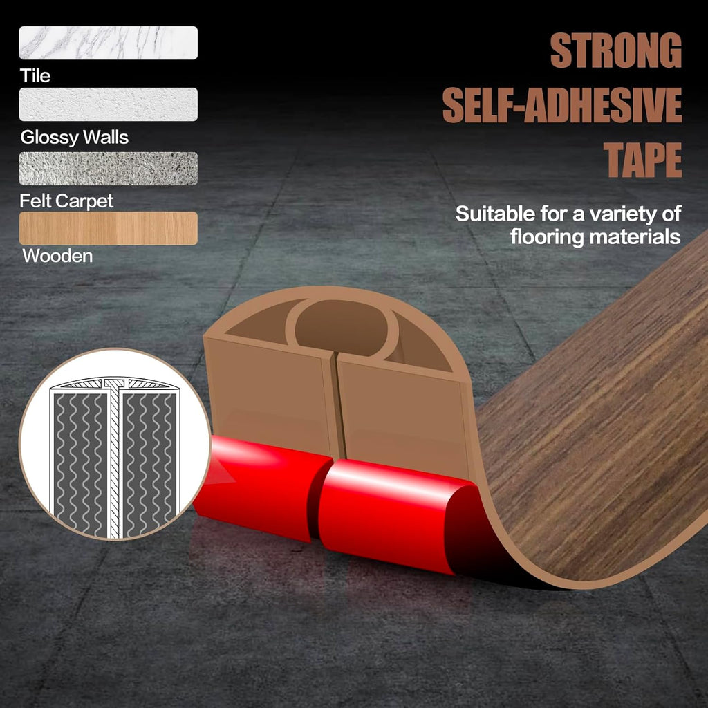 Floor Cord Cover Cable Cavity Self Adhesive Cord Hider Floor 10FT Floor Cable Management Power Cord Protector Floor Electric Cord Covers for Offices, Gym, Exhibitions (Misty Brown Wood, 1.97" x 10')