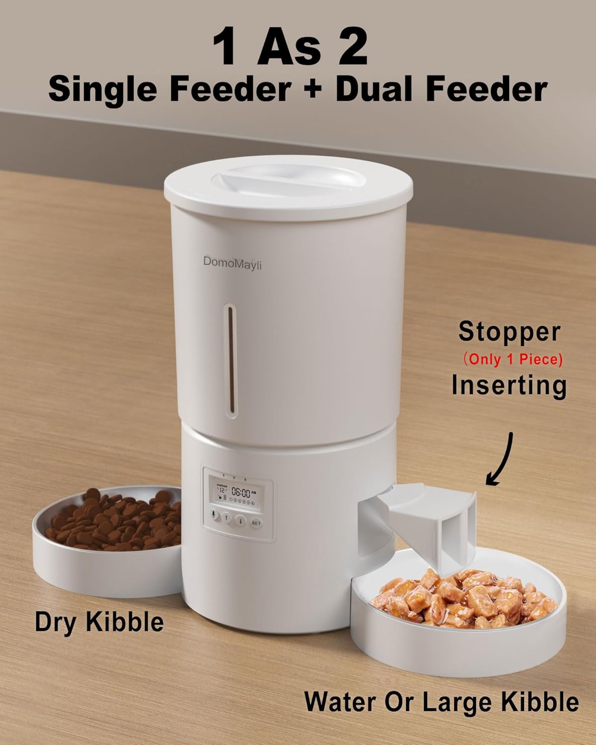 Automatic Cat Feeder for 2 Cats,Dual Bowl Dry Food Dispenser with Portion Control & 10s Voice Recorder,Timed Feeding,Dual Power,Quiet Operation(White, ABS Dual Bowls)
