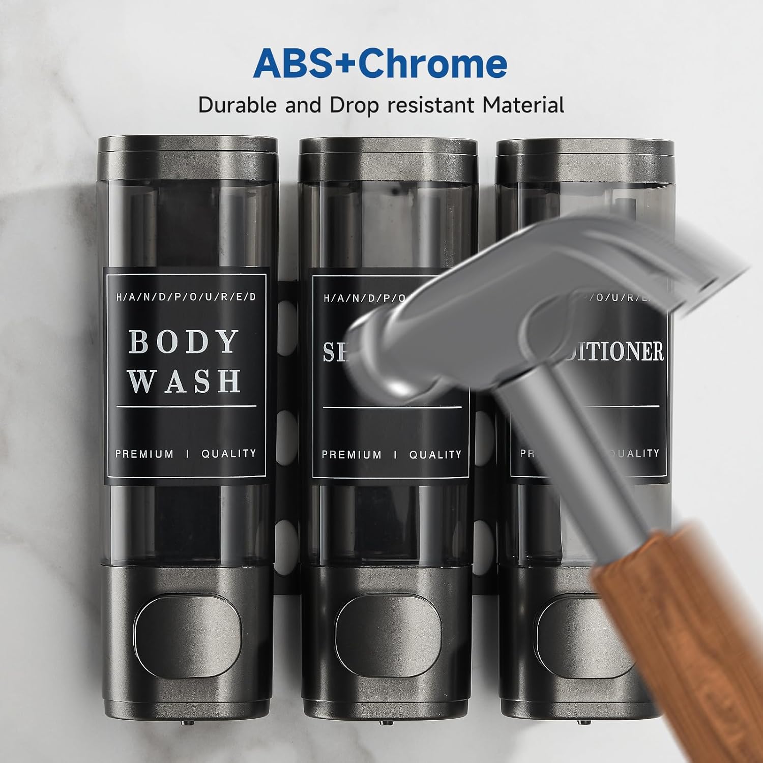 Shampoo and Conditioner Dispenser,Shower Dispenser 3 Chamber No Drill Wall-Mounted Shampoo Dispenser for Shower Wall Mounted Shower Soap Dispenser for Bathroom Hotel 3X300ML,Gun Grey