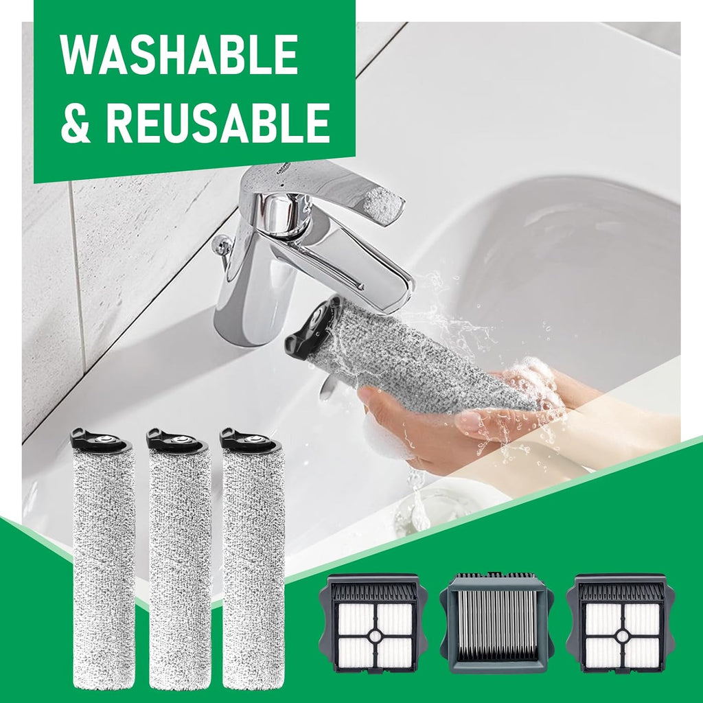 Only Floor ONE S5 Steam Roller Brush Replacement and Vacuum Filter Kit Compatible with Tineco Floor ONE S5 Steam Corded Wet Dry Vacuum Replacement Parts,3 Roller Brushes,3 Filters,1 Cleaner Brush