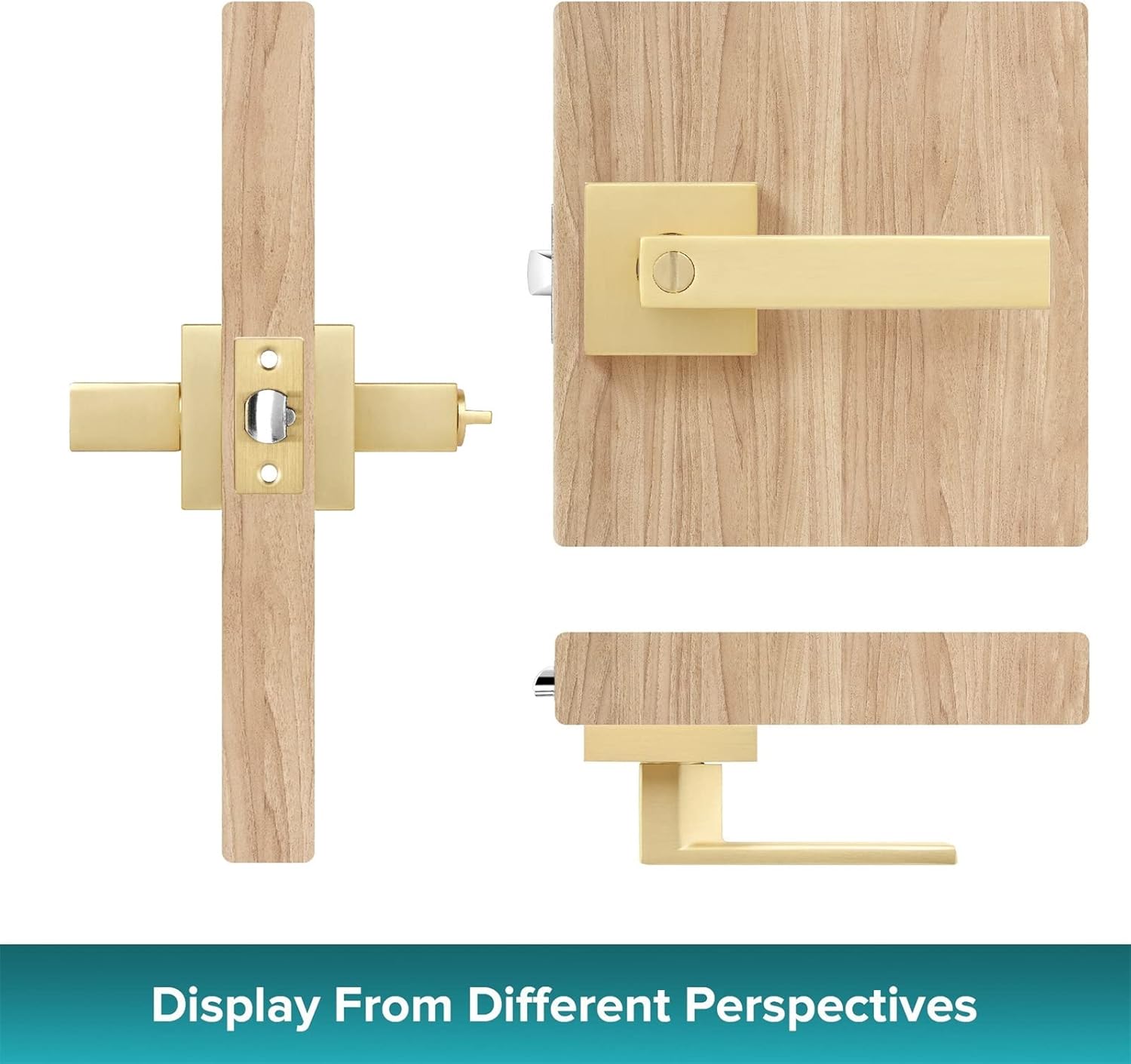 6 Pack Privacy Heavy Door Handle Lever with Stain Brass Finish Modern Design Door Lock for Bedroom or Bathroom, Door Hardware Reversible for Left and Right Handed