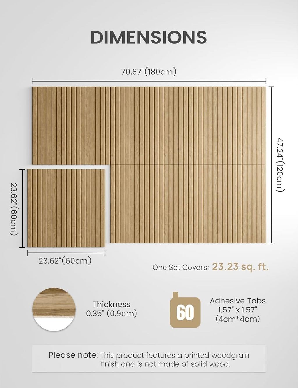 Large Felt Bulletin Board,Cork Board Alternative 70.87'' x 47.24'' Art Acoustical Wall Panels-6 Pack with 60 Adhesive Tabs,for Recording Studio/Home Offices-Natural Oak/Slat