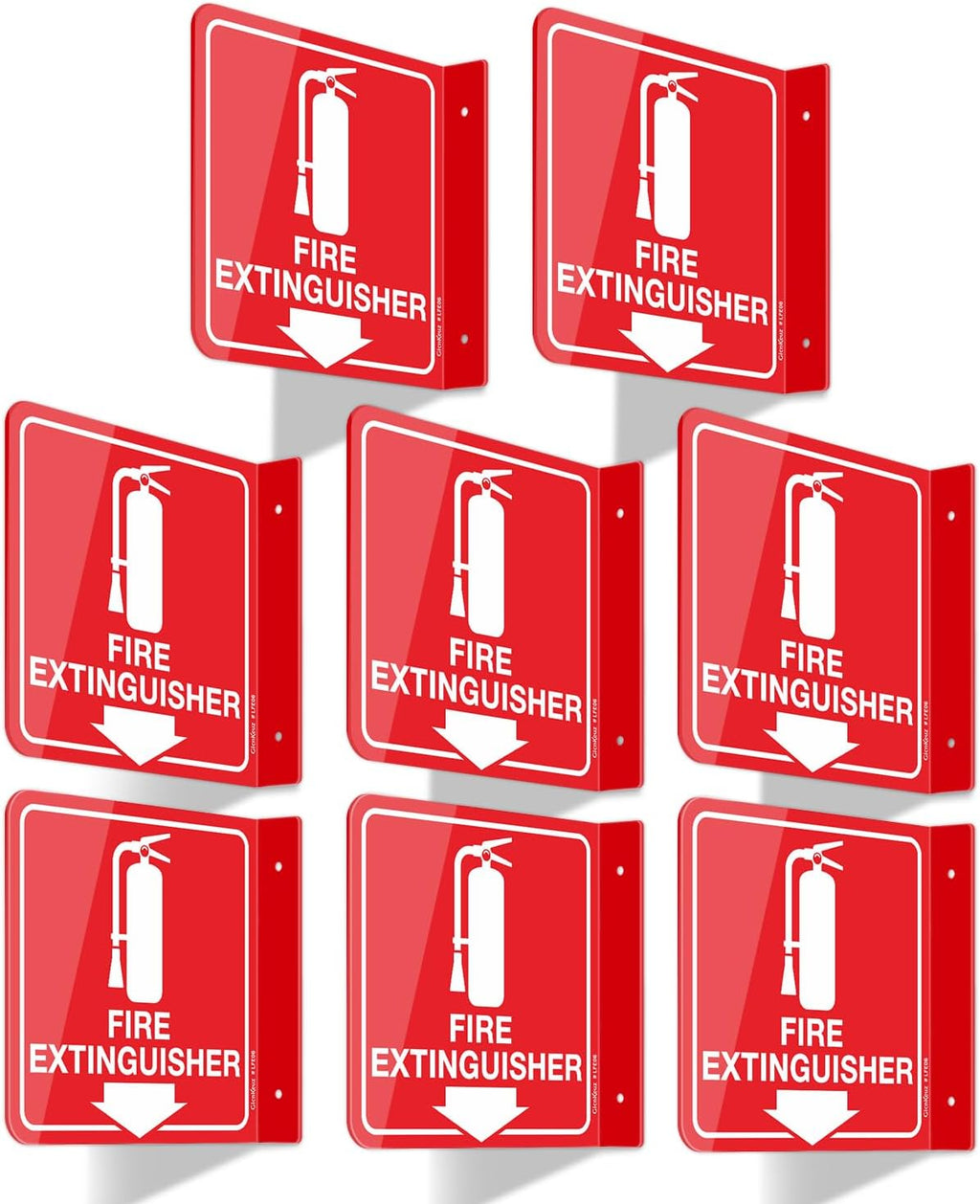 GicnKeuz Fire Extinguisher Sign, 6" x 6" Fire Extinguisher Projecting Sign with Down Arrow, Two-Sided Acrylic L-Signs, Including Screws, Easy to Install, Home Office/Business Use (8 Pack)