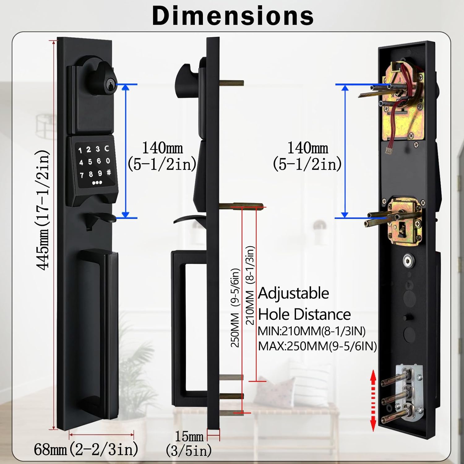 NEWBANG Left-Handed Matte Black Electronic Smart Handleset with Keypad Lock for Double Front Door（Keys Reserved）,MDHST2016DB-E-SET-LH
