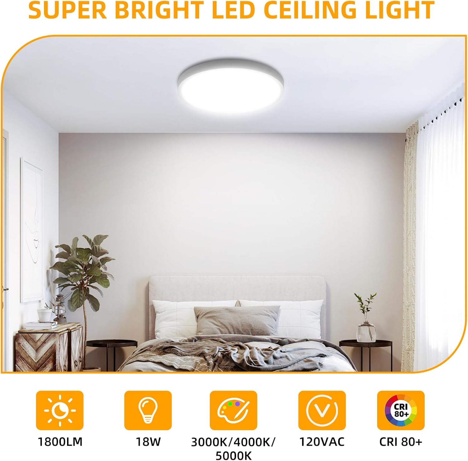 Hlite 6pack 9 Inch Flush Mount LED Ceiling Light Fixture,18W 1800LM Super Slim Light Fixtures Ceiling Mount 3000K/4000K/5000K 3CCT Selectable,Light Fixtures for Kitchen,Bedroom (White)