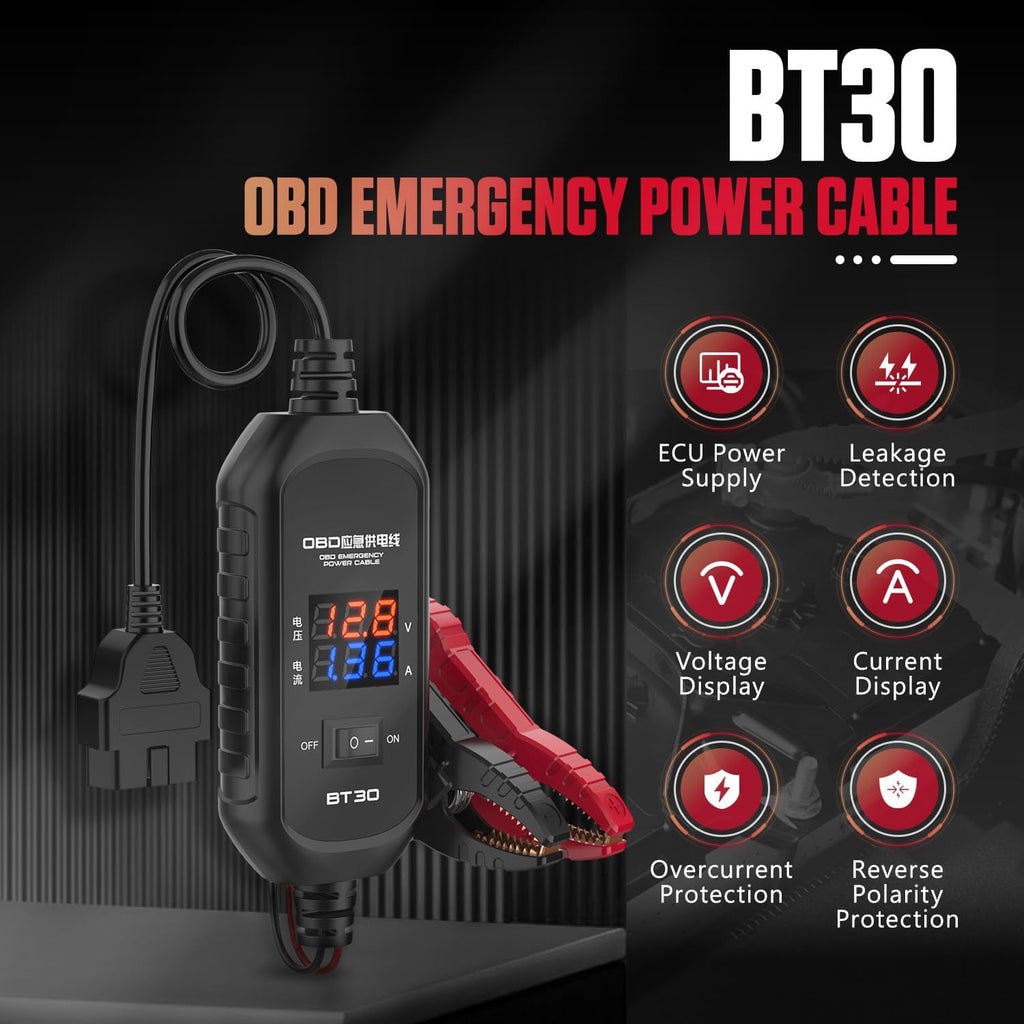 OBD2 Vehicle ECU Emergency Power Supply Cable - OBD II Car Memory Saver Cable with Over-Current, Over-Voltage, Polarity Reverse Protection