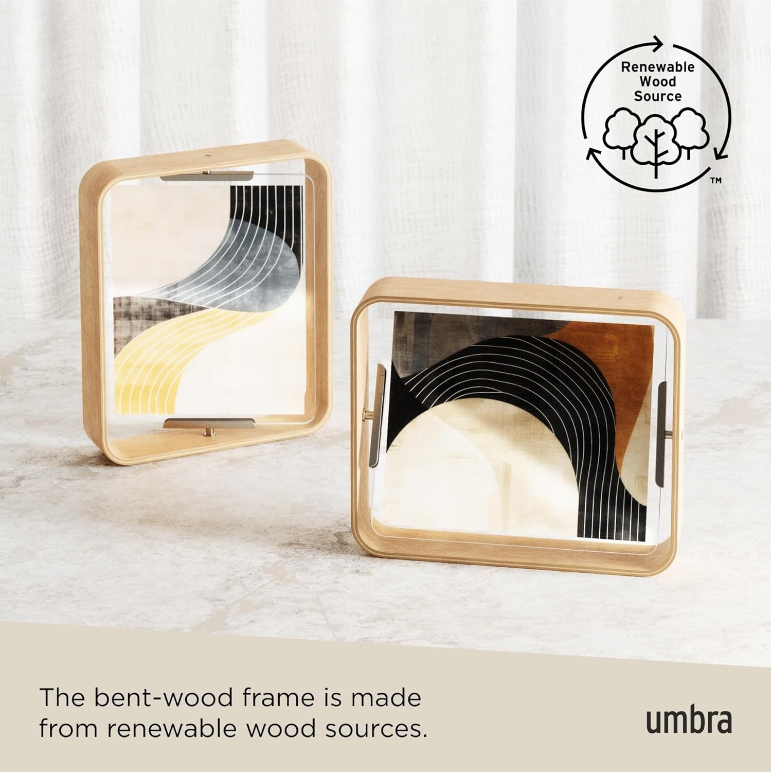 Umbra Table Picture Frame, Double-Sided Picture Frame for 20 x 25 cm Photos, Wood, Natural
