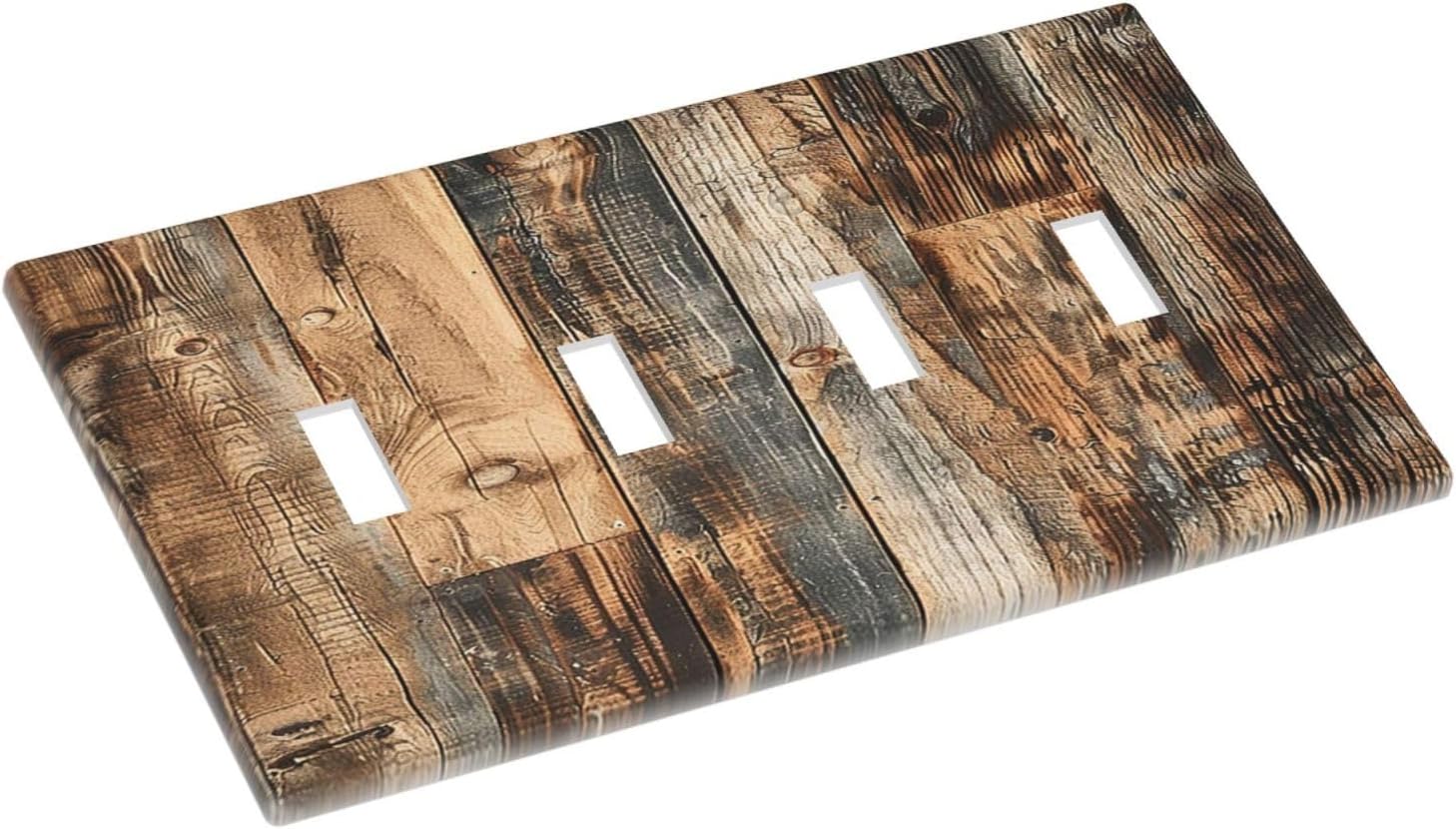 Light Switch Covers Rustic Brown Wood Pattern Splice Plank Quad Toggle Electrical Faceplate 4 Gang Wall Plate Decorative Switch Plates For Farmhouse Cabin Decor