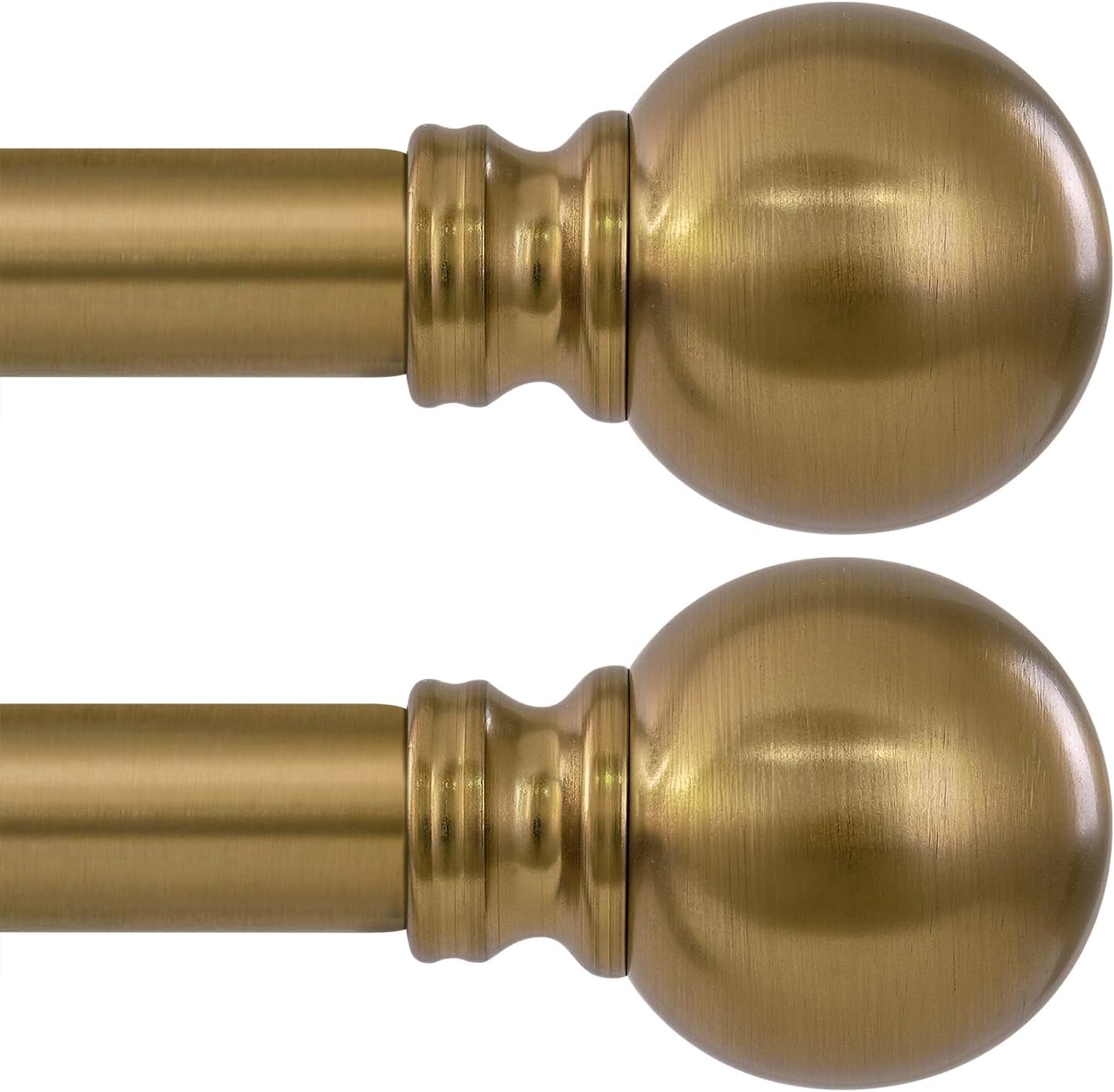 Warm Gold Curtain Rods 2 Pack for Windows 72 to 144 Inch Long Brass Heavy Duty Window Curtain Rod 1" Diameter Adjustable with Metal Finials for Living Room Bedroom Farmhouse Kitchen Outdoor