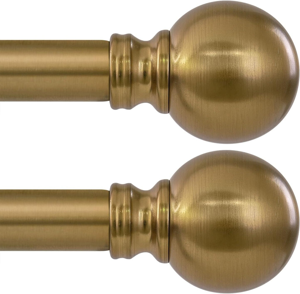 2 Pack Warm Gold Curtain Rods for Windows 28 to 48 Inch 1" Diameter Adjustable Heavy Duty Brass Window Curtain Rod with Metal Finials for Living Room Bedroom Farmhouse Kitchen Outdoor