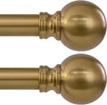 2 Pack Warm Gold Curtain Rods for Windows 28 to 48 Inch 1" Diameter Adjustable Heavy Duty Brass Window Curtain Rod with Metal Finials for Living Room Bedroom Farmhouse Kitchen Outdoor
