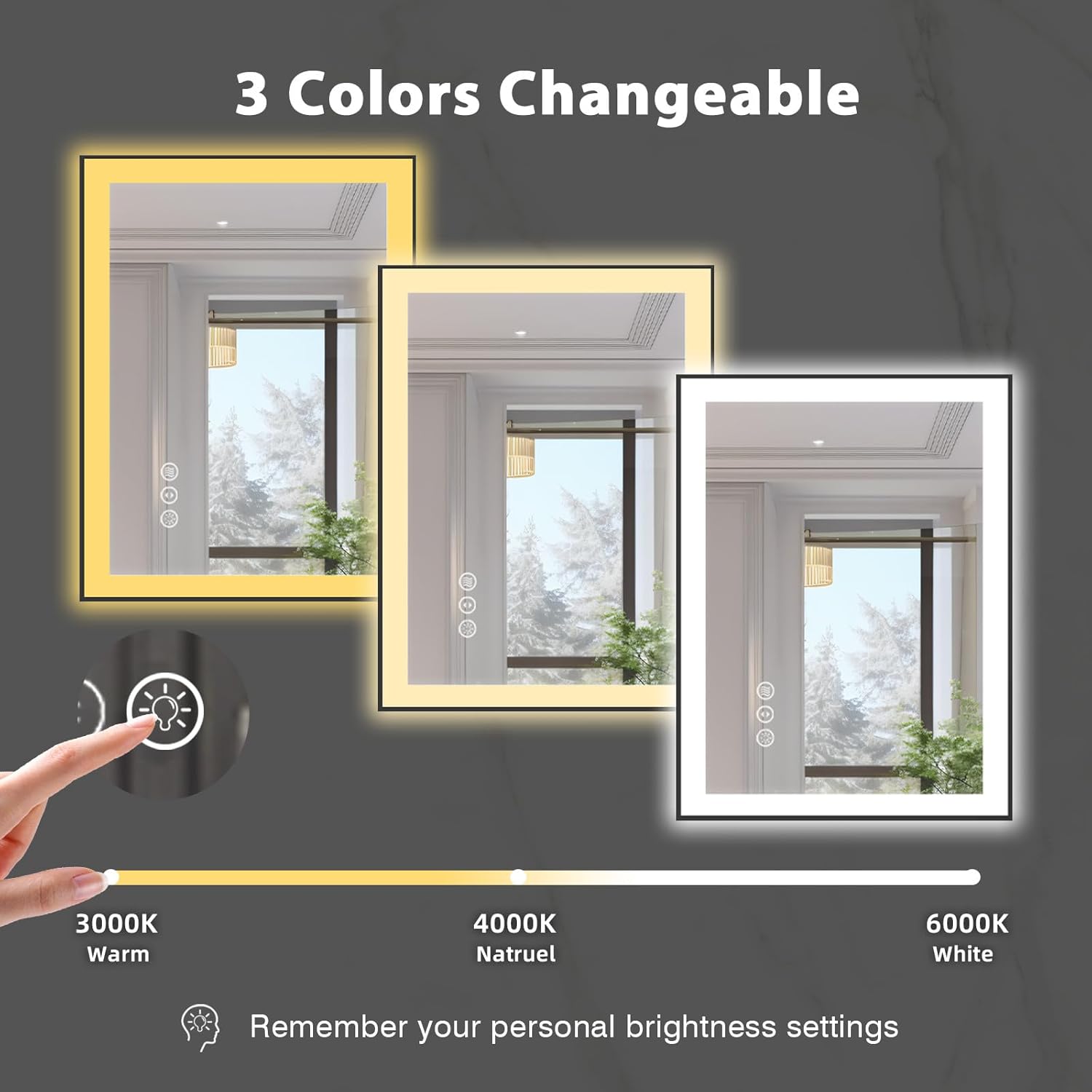 28x36 Lighted Bathroom Mirror, Wall-Mounted, Black Rim Mirror, Vanity(Front and Backlit), Stepless Dimmable CRI90+, Anti-Corrosion, Anti-Rust, Touch Sense, Memory(Horizontal/Vertical)